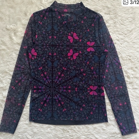 Ted Baker Women's Kaleidoscope Mesh Long Sleeve Top - Pink and Purple Butterfly - Picture 2 of 4